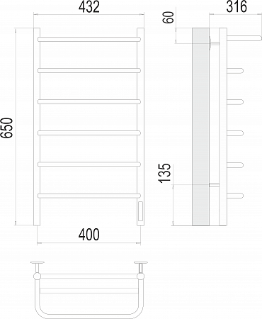 Полка П6 400х650 Электро (quick touch) Полотенцесушитель  TERMINUS Бузулук - фото 3