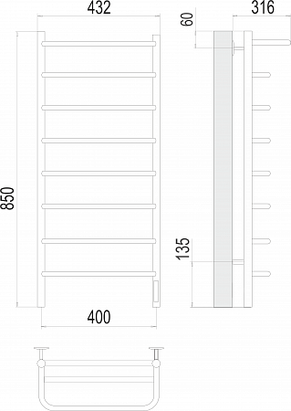 Полка П8 400х850 Электро (quick touch) Полотенцесушитель  TERMINUS Бузулук - фото 3