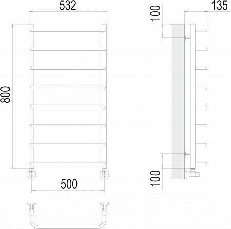 Стандарт П8 500х800  Полотенцесушитель  TERMINUS Бузулук - фото 3