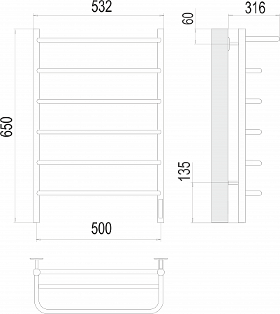 Полка П6 500х650 Электро (quick touch) Полотенцесушитель  TERMINUS Бузулук - фото 3
